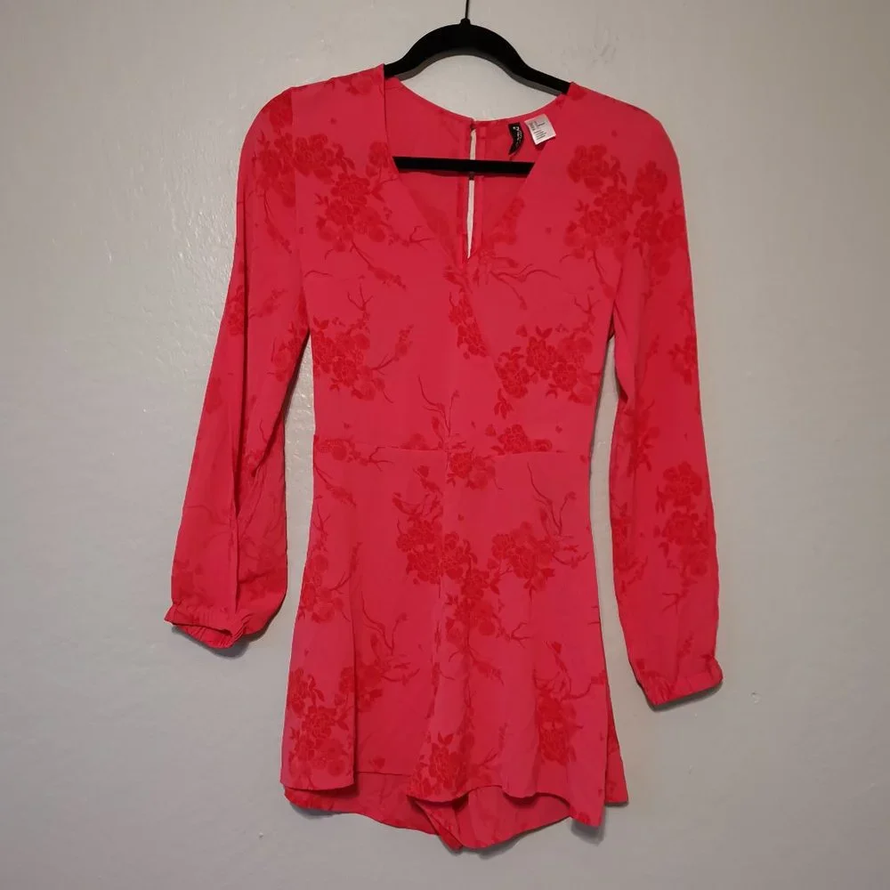 H&M Hot Pink Floral Long Sleeve‎ Romper